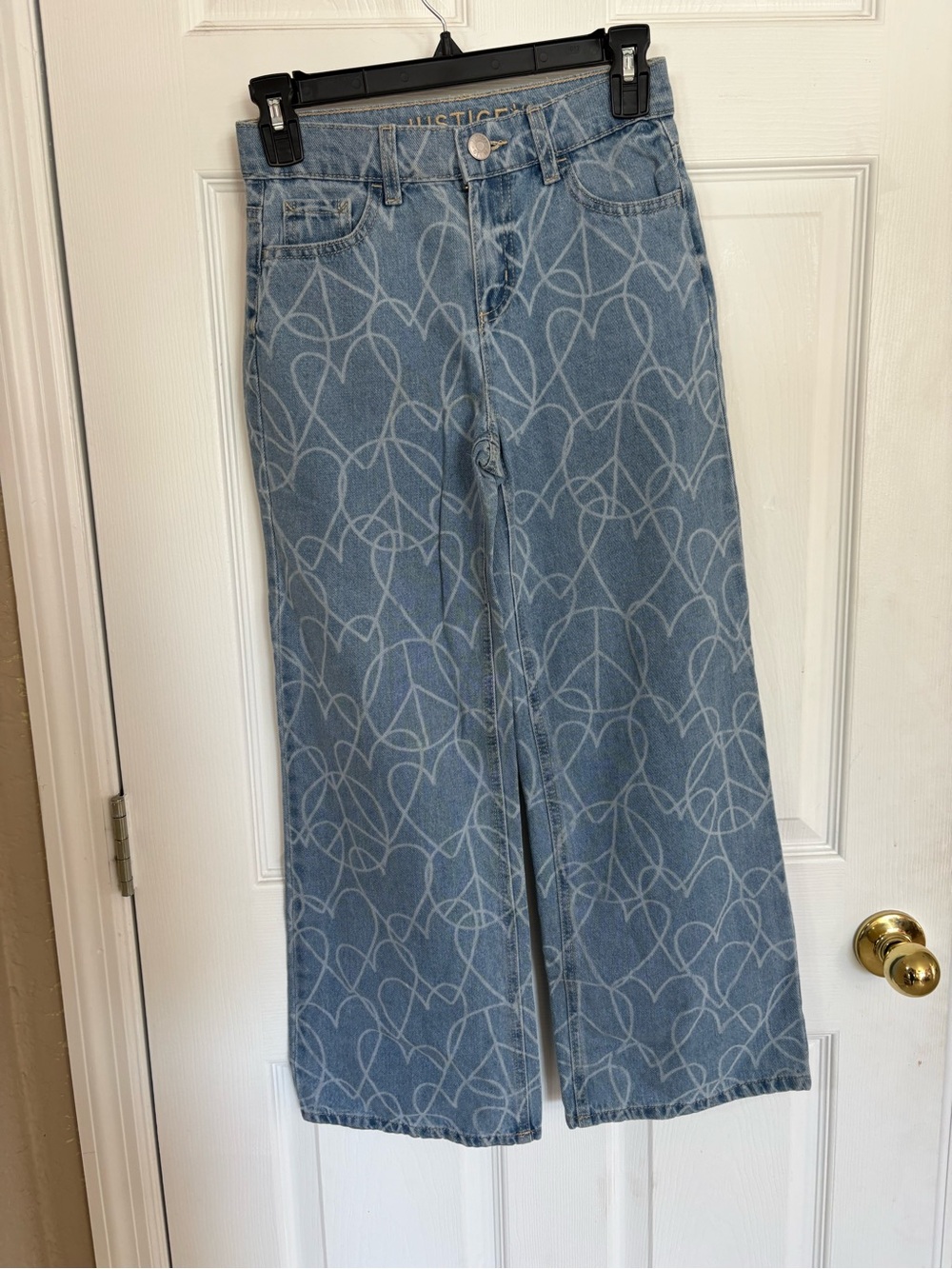 Justice Girls Size 10 Heart Print Wide Leg Jeans Denim NWT